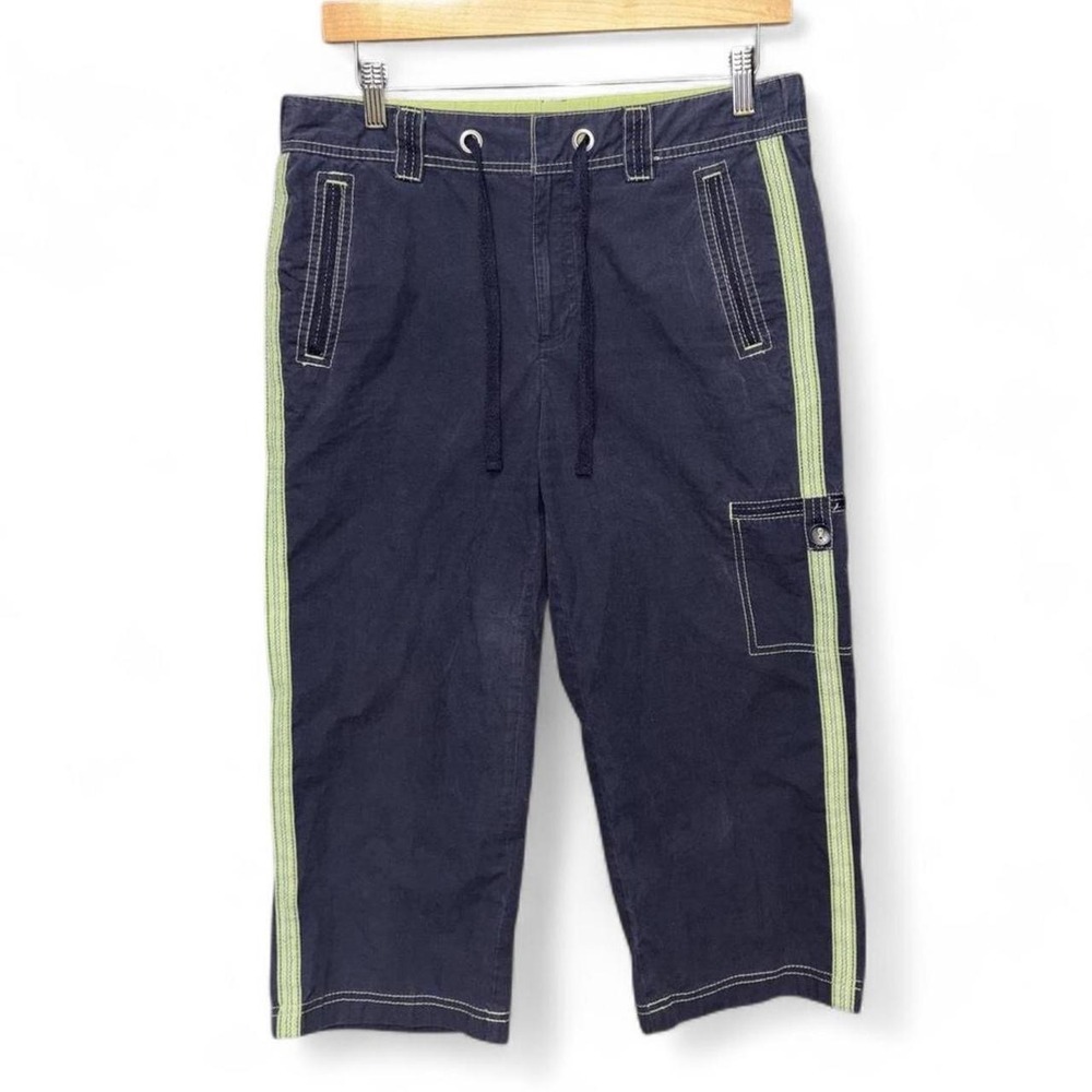 Y2K Cargo Capri vintage activewear blue green contrast stitch grommet tie surf